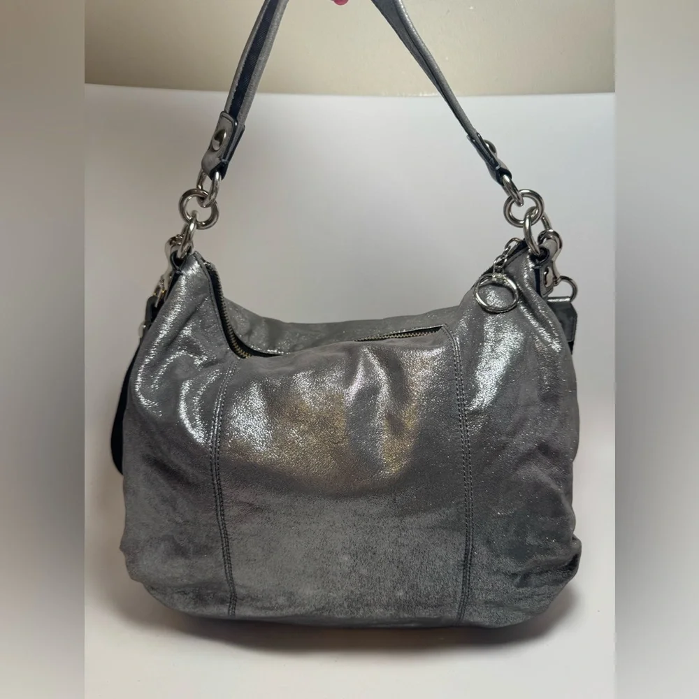 SOLD Coach Poppy Silver Metallic Double Pocket Satchel/Shoulder Bag #14561 – Y2K - Picture 5 of 14